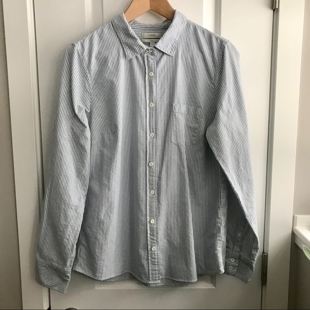 J Crew boy fit oxford cotton white blue stripes 10